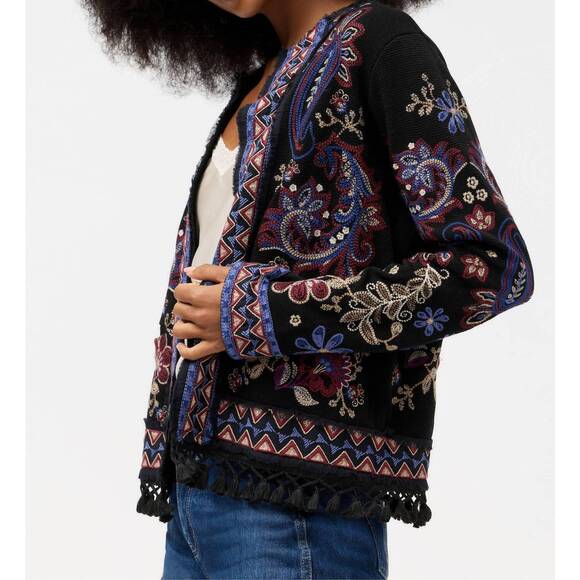 NEW JOHNNY WAS montanna katiuska short fringe jacket in black